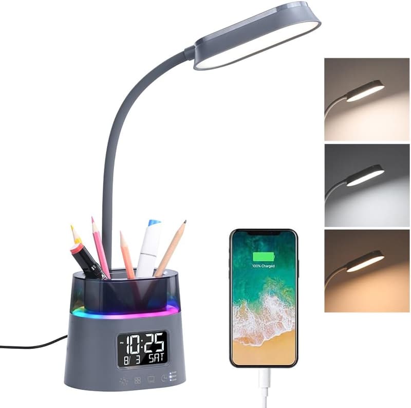 College Desk Lamp with Charging Station & RGB Night Light