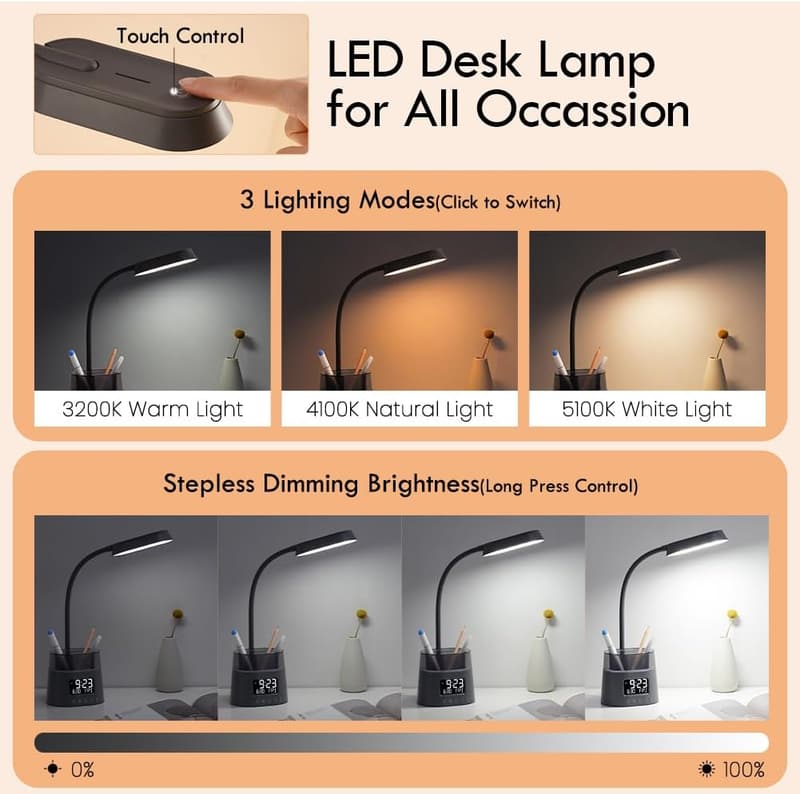 College Desk Lamp with Charging Station & RGB Night Light