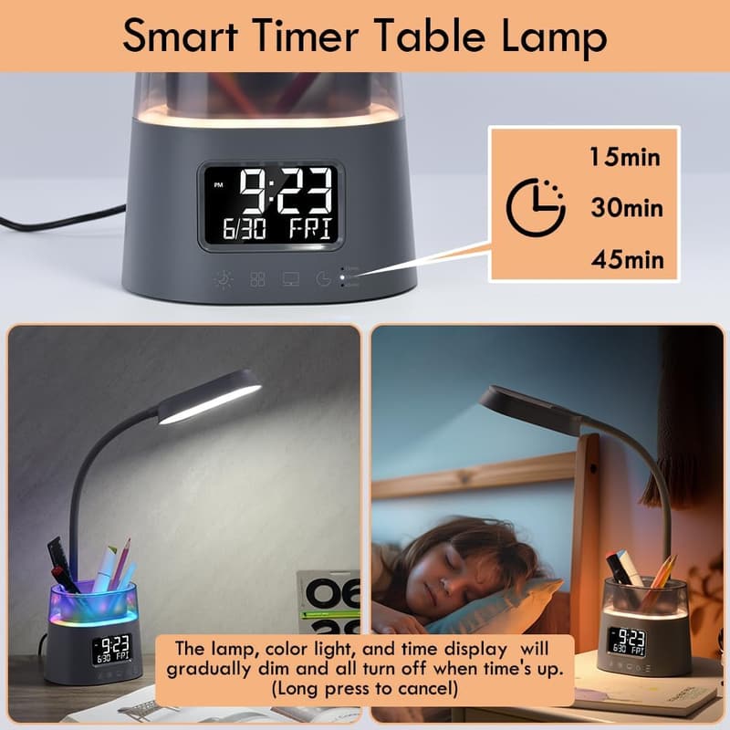 College Desk Lamp with Charging Station & RGB Night Light