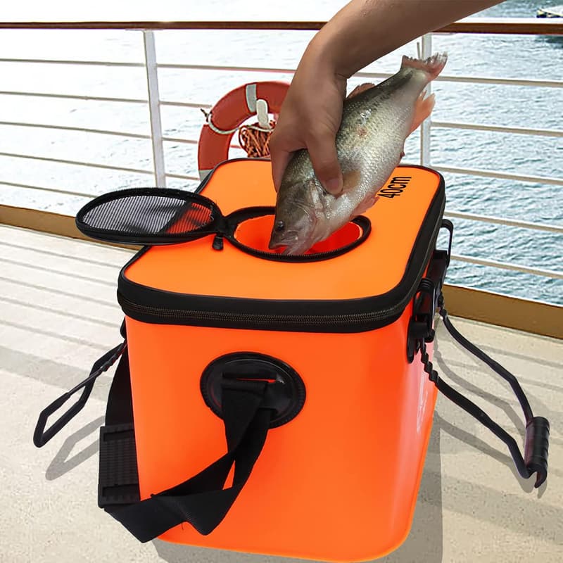 Foldable EVA Fishing Bucket for Live Fish – 6GAL, Orange