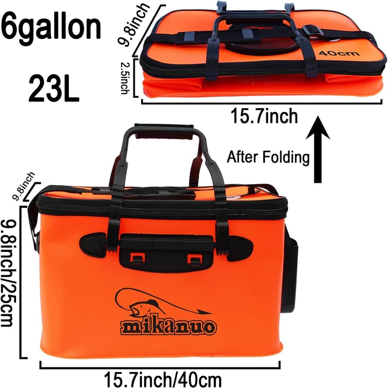 Foldable EVA Fishing Bucket for Live Fish – 6GAL, Orange