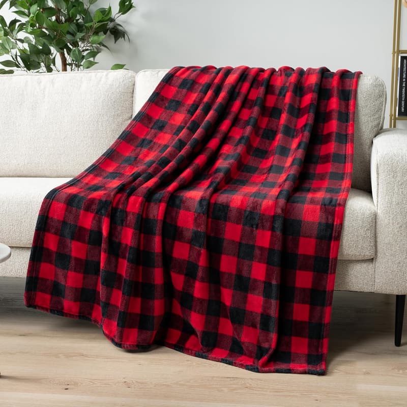Buffalo Plaid Fleece Throw Blanket for Cozy Fall Decor