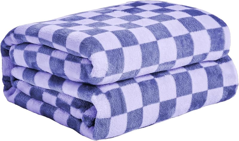 Cozy Periwinkle Blue Checkered Fleece Throw Blanket 60