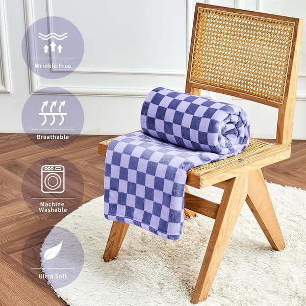 Cozy Periwinkle Blue Checkered Fleece Throw Blanket 60