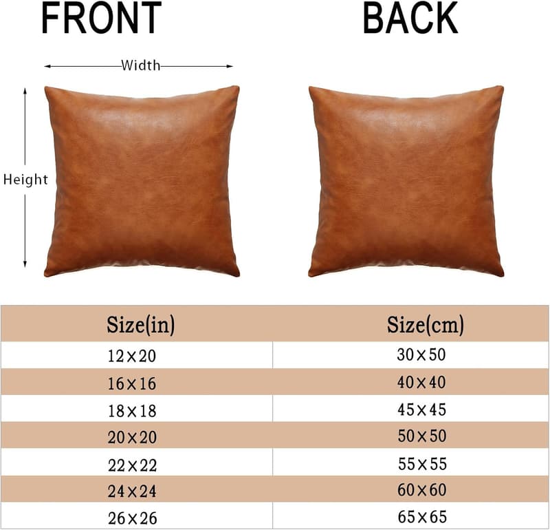 Brown Faux Leather Throw Pillow Covers, 18x18 Inch, Set of 2