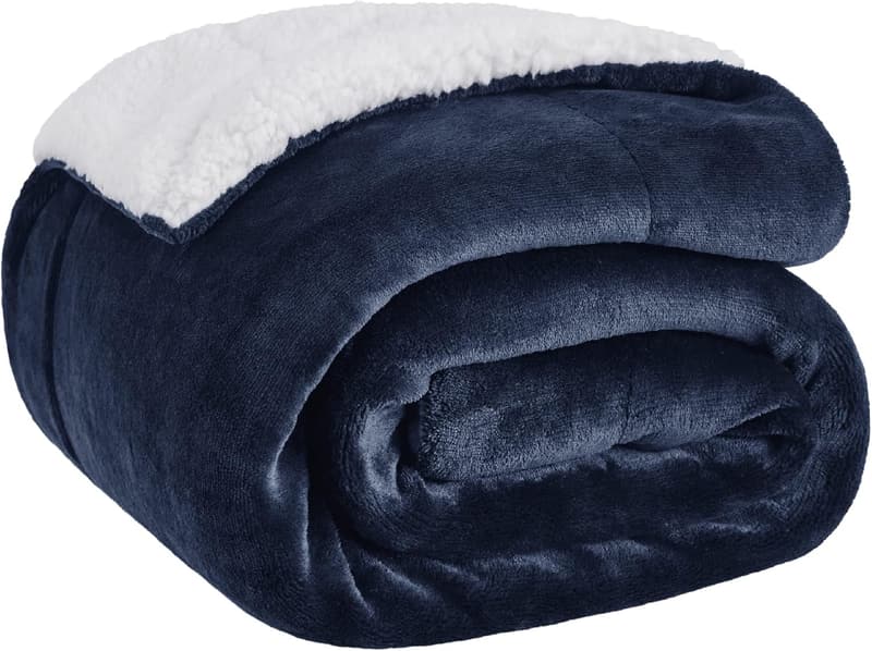 Thick Navy Sherpa Fleece Throw Blanket for Winter
