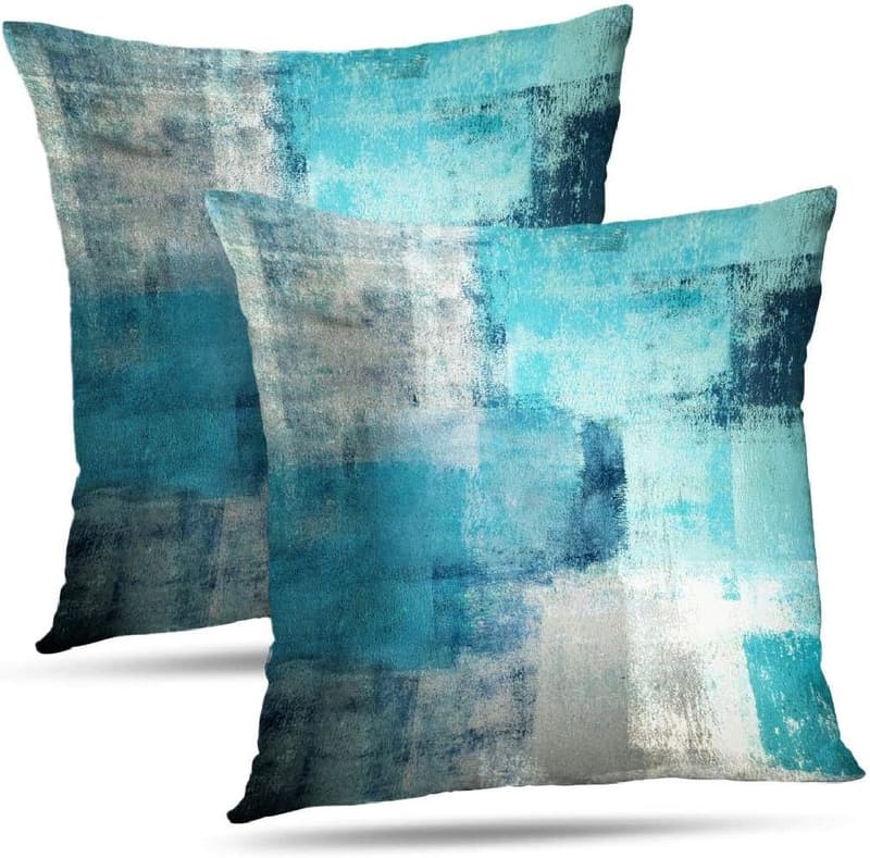 Contemporary Turquoise & Grey Throw Pillow Covers, 18x18