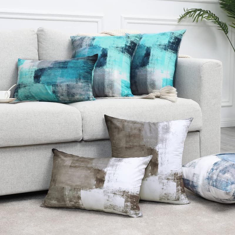 Contemporary Turquoise & Grey Throw Pillow Covers, 18x18