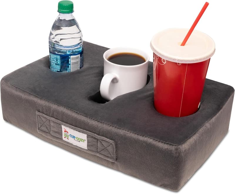 Gray Cup Cozy Pillow - Versatile Drink Holder for Any Setting