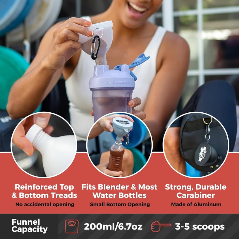 Protein Powder Funnel Set - Travel Containers with Carabiner