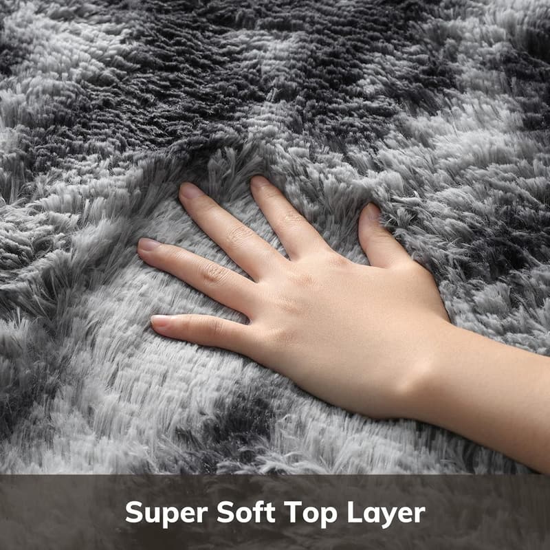 Plush Tie-Dyed Black & Grey Shag Rug for Kids' Rooms, 4x6