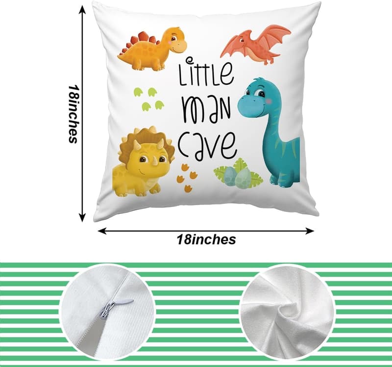 Dinosaur Throw Pillow Covers for Kids' Rooms - Soft Flannel Decor
