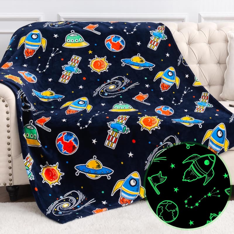 Glow-in-the-Dark Galaxy Blanket for Kids - Space Toy Gift