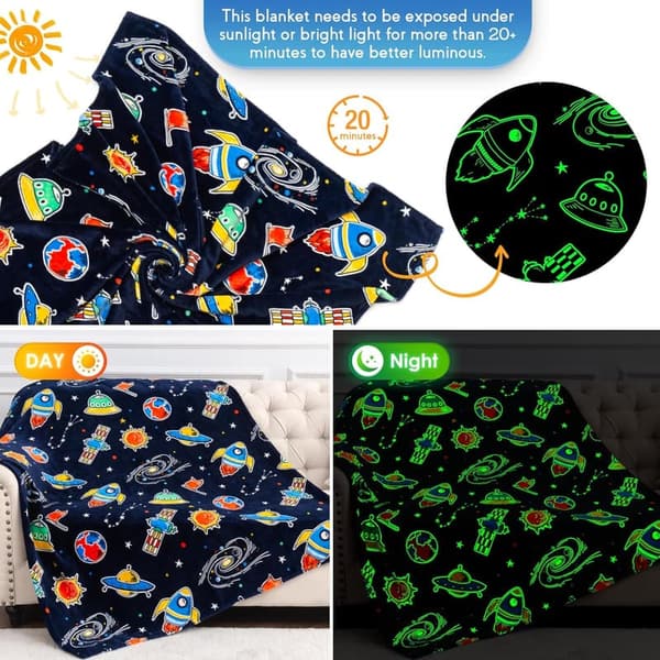 Glow-in-the-Dark Galaxy Blanket for Kids - Space Toy Gift