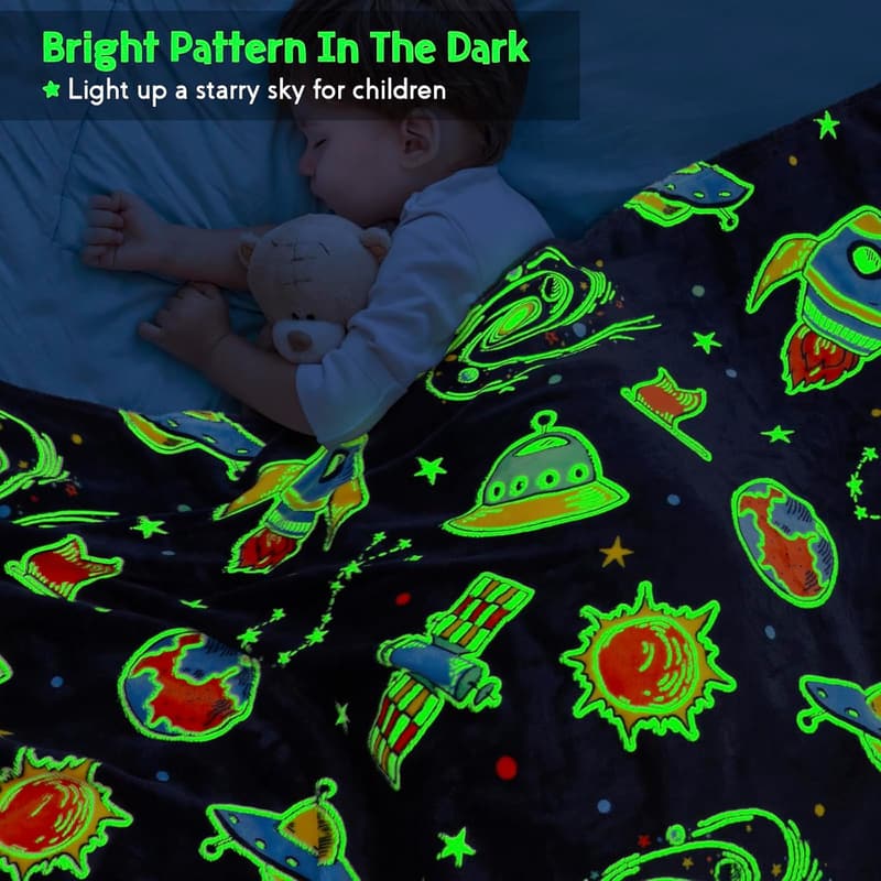 Glow-in-the-Dark Galaxy Blanket for Kids - Space Toy Gift