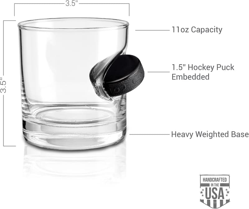 BenShot Hockey Puck Rocks Glass - 11oz, Made in USA