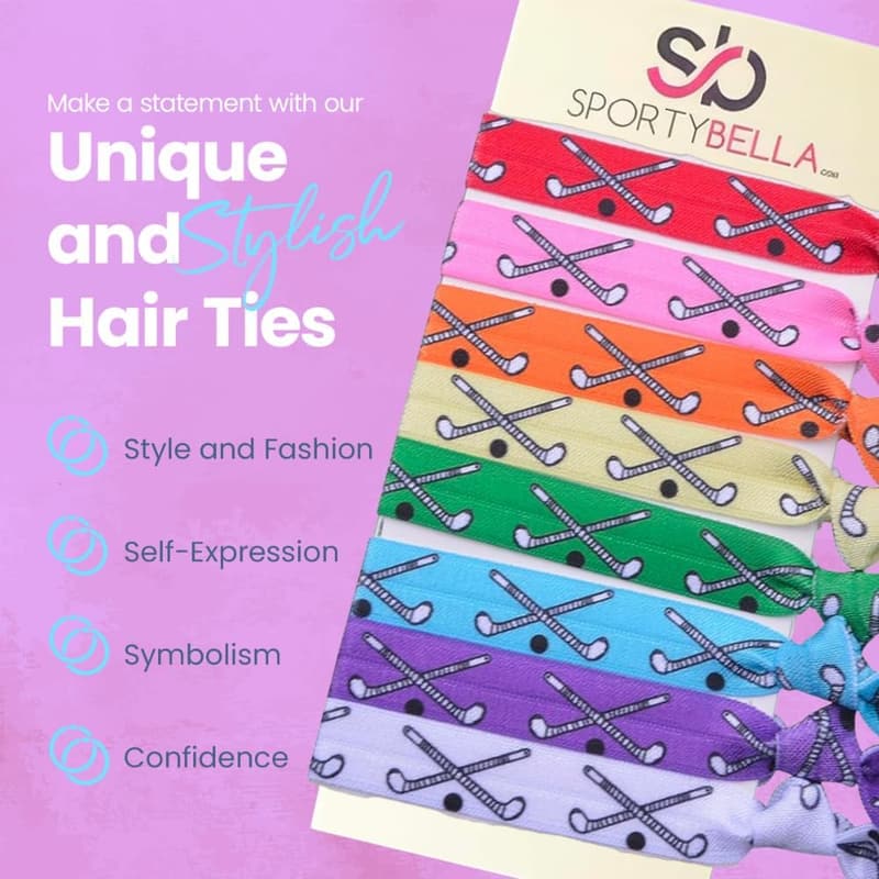 Field Hockey Hair Ties - No Crease Ponytail Holders for Girls (8 pcs)