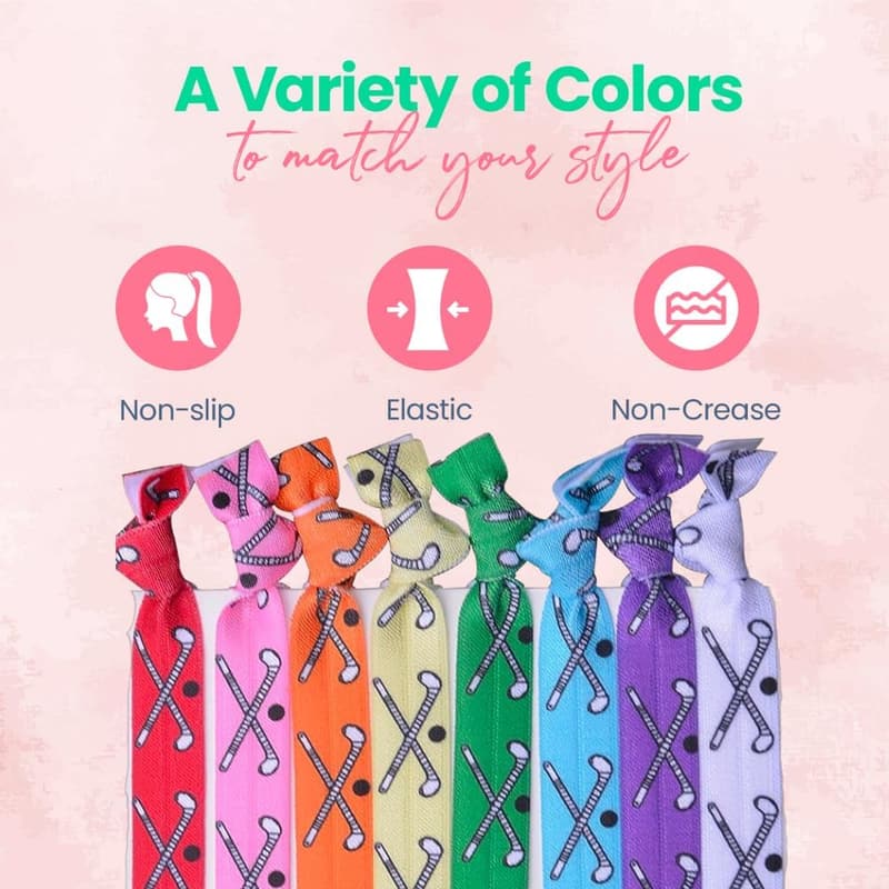 Field Hockey Hair Ties - No Crease Ponytail Holders for Girls (8 pcs)
