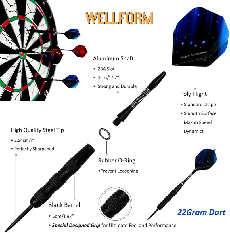 Professional 22g Steel Tip Darts Set with Aluminum Shafts & Flights