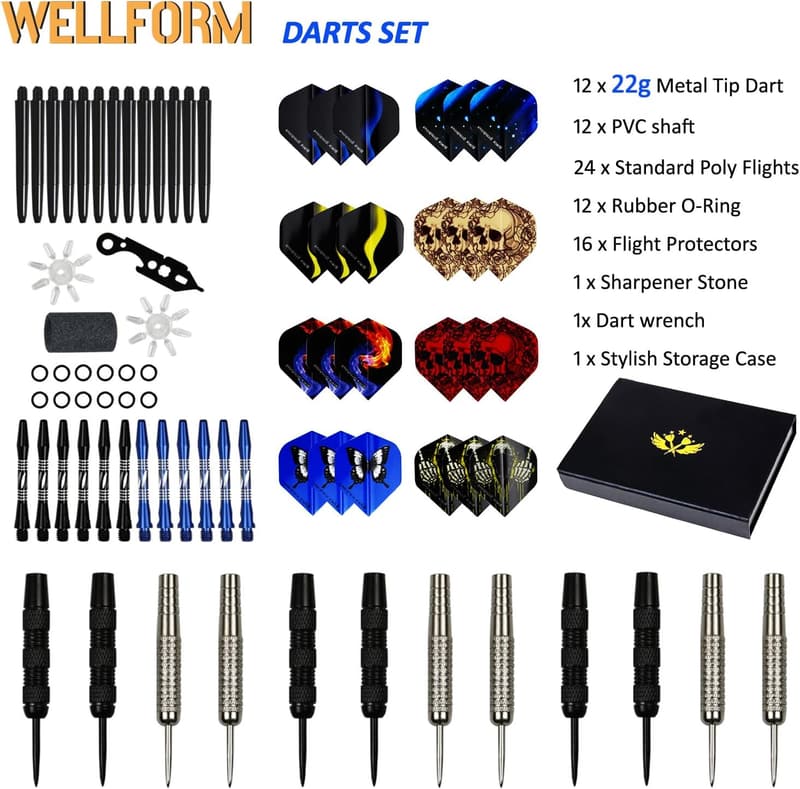 Professional 22g Steel Tip Darts Set with Aluminum Shafts & Flights