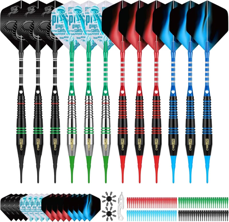 Soft Tip Darts Set - 12 Pcs with Aluminum Shafts & Extra Tips