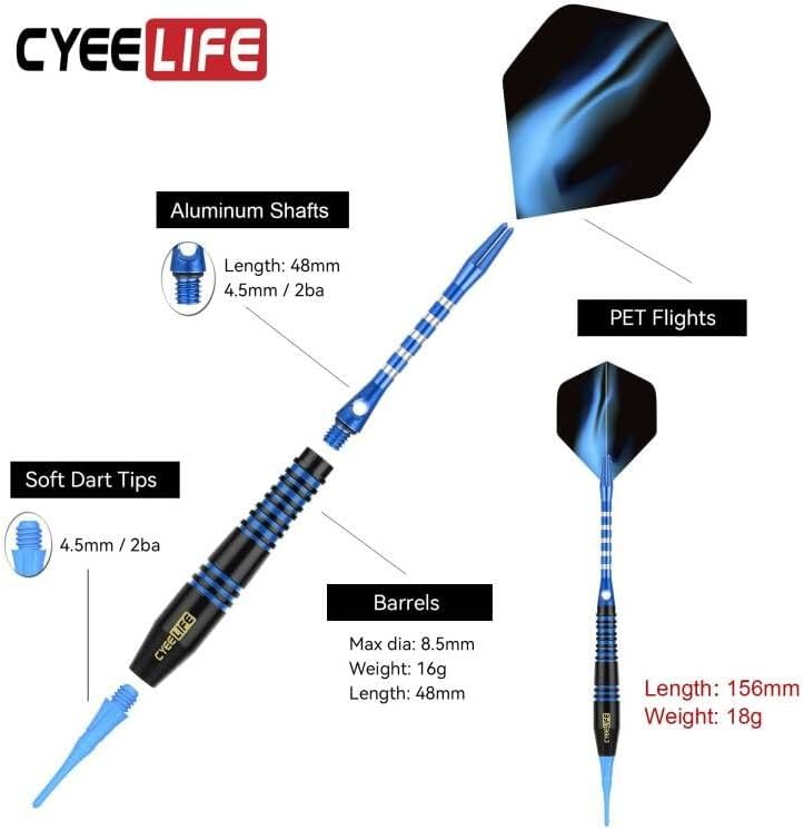 Soft Tip Darts Set - 12 Pcs with Aluminum Shafts & Extra Tips