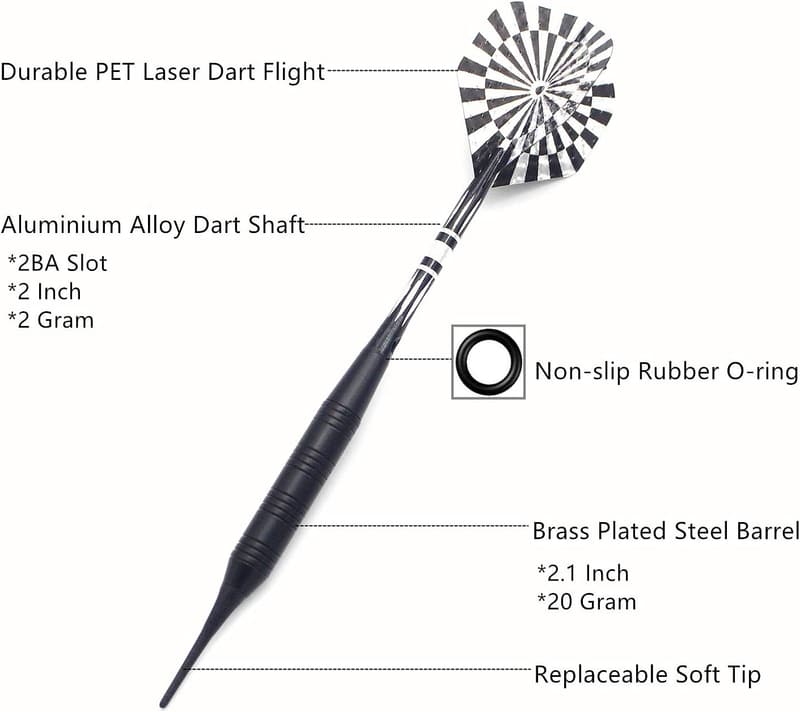 Soft Tip Darts Set for Electronic Boards with Brass Barrels