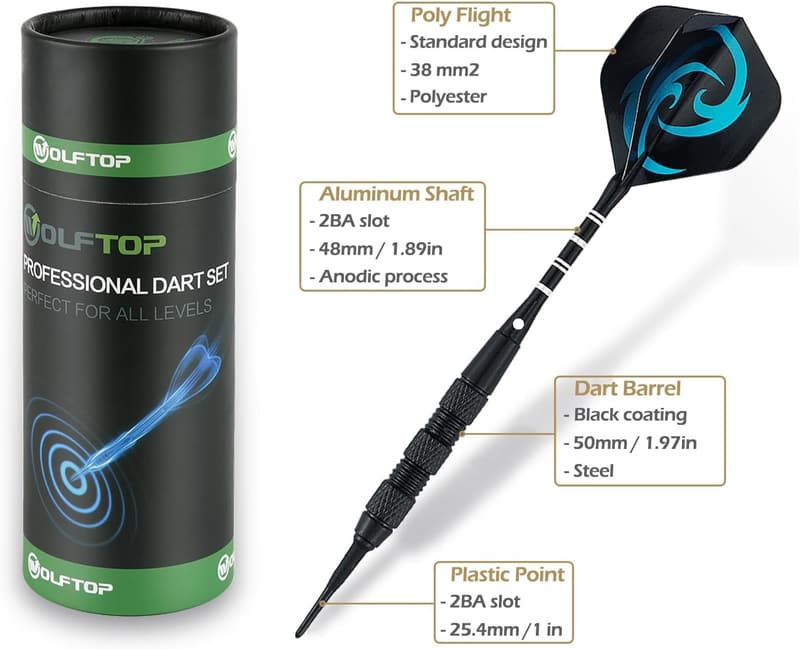 Professional Soft Tip Darts Set - 18g, Aluminum Shafts, Extra Tips