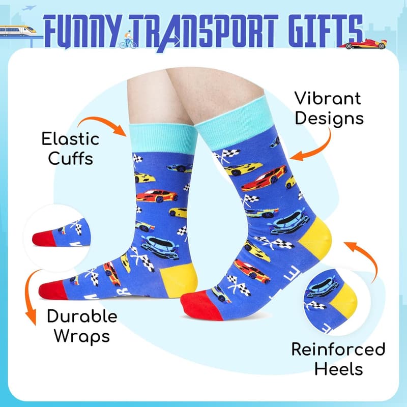 Race Car Socks for Men - Funny Gifts for Train Enthusiasts