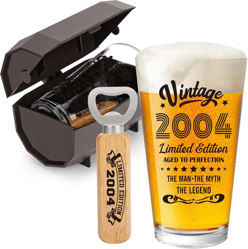 21st Birthday Vintage Beer Glass Gift for Him