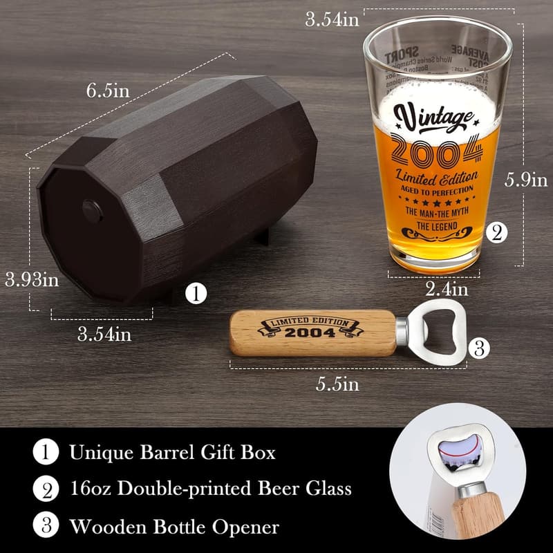 21st Birthday Vintage Beer Glass Gift for Him