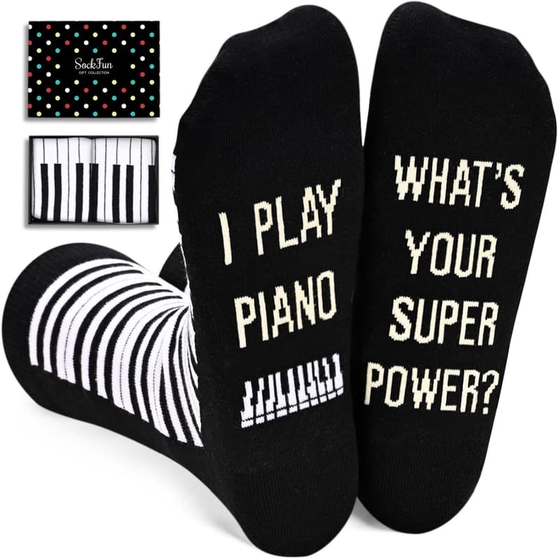 Music Socks Gift Set for Men - Piano & Guitar Greeting Card