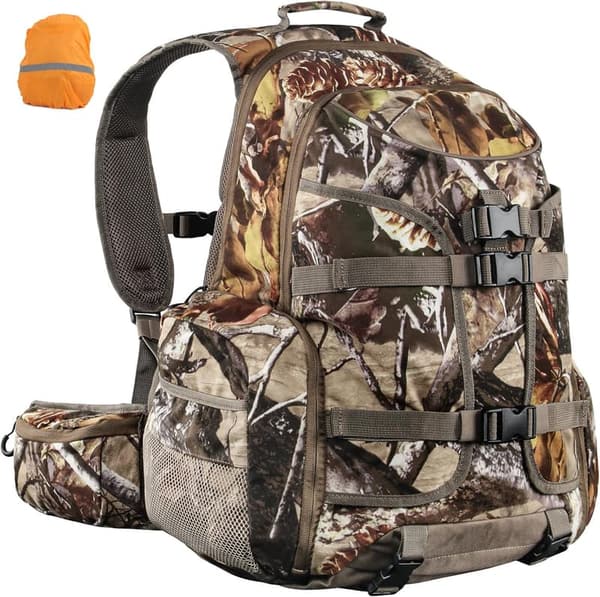 Waterproof 35L Hunting Backpack for Men/Women (Camo Pine-Cones)