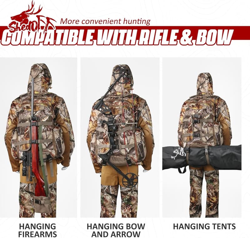 Waterproof 35L Hunting Backpack for Men/Women (Camo Pine-Cones)