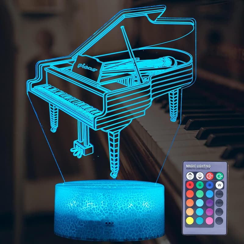 Piano 3D Illusion Lamp with Remote - Color-Changing Night Light