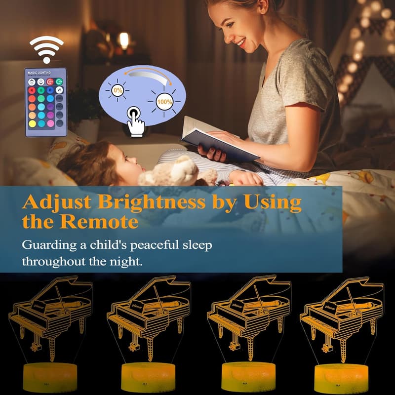 Piano 3D Illusion Lamp with Remote - Color-Changing Night Light
