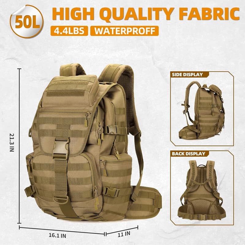 Large Waterproof Military Tactical Backpack - 3-Day Assault Pack