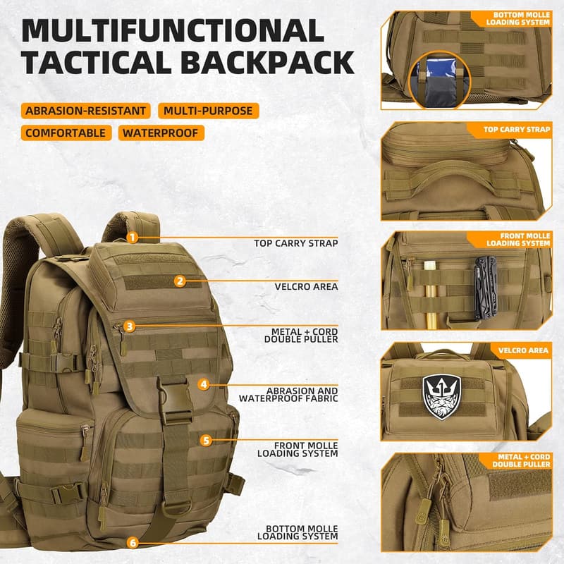 Large Waterproof Military Tactical Backpack - 3-Day Assault Pack