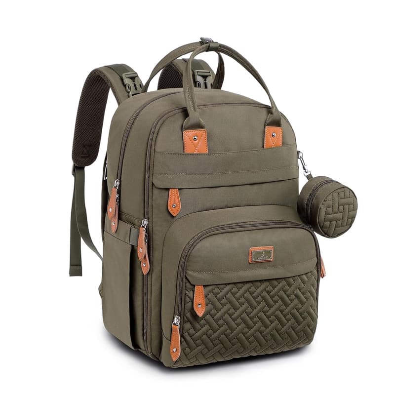 Unisex Army Green Diaper Bag Backpack with Changing Pad