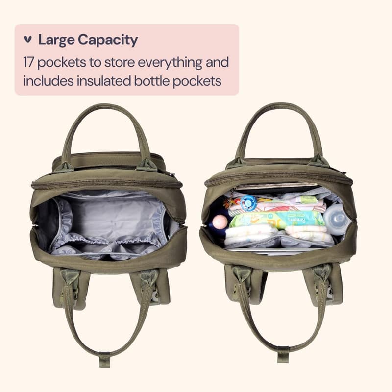 Unisex Army Green Diaper Bag Backpack with Changing Pad