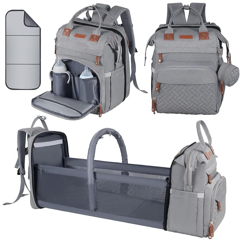 Multifunctional Baby Diaper Backpack with Changing Table (Grey)