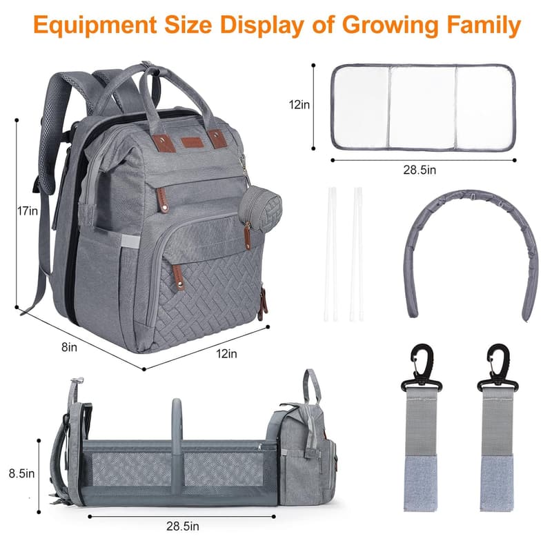 Multifunctional Baby Diaper Backpack with Changing Table (Grey)