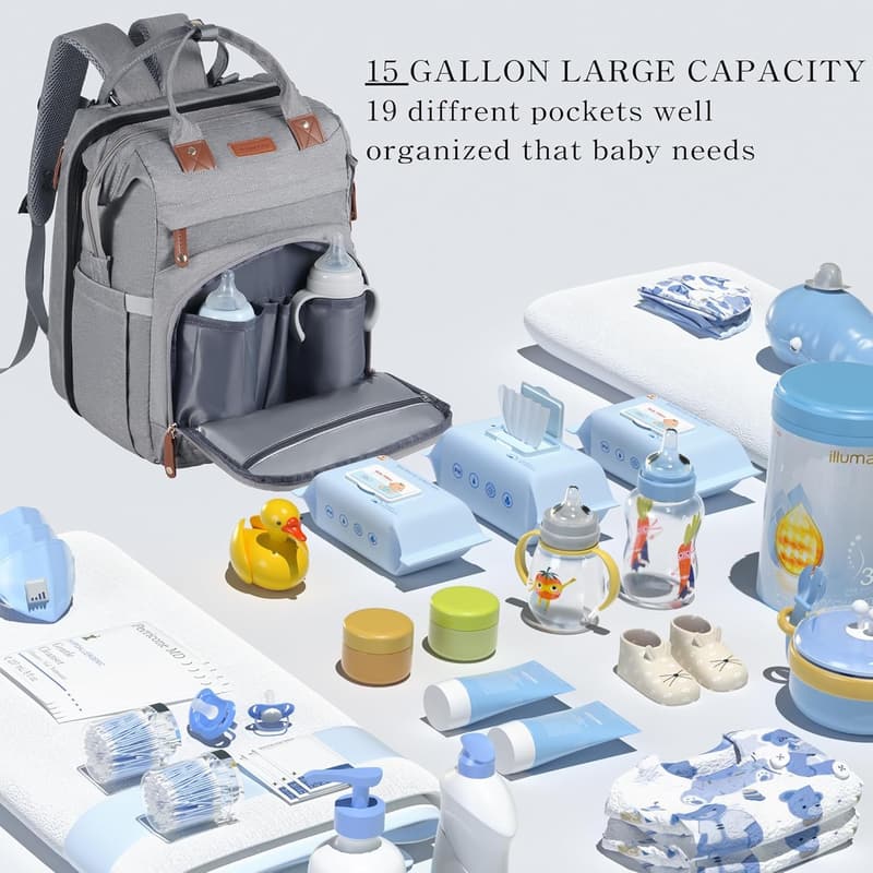 Multifunctional Baby Diaper Backpack with Changing Table (Grey)
