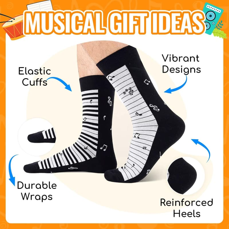 Music Note Socks for Men - Guitar & Piano Novelty Gifts