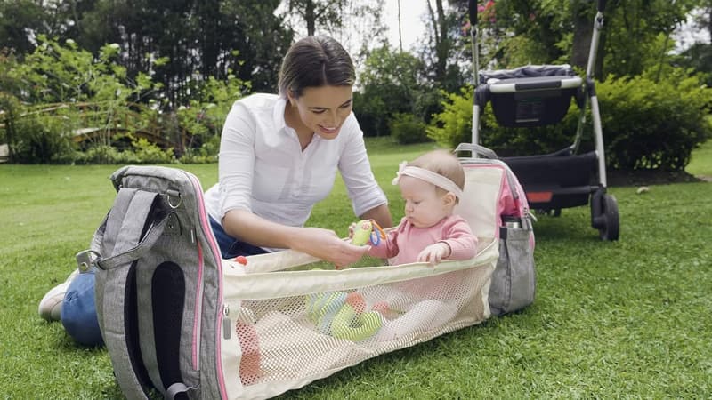 Multifunctional Grey Pink Baby Diaper Bag Backpack for Moms