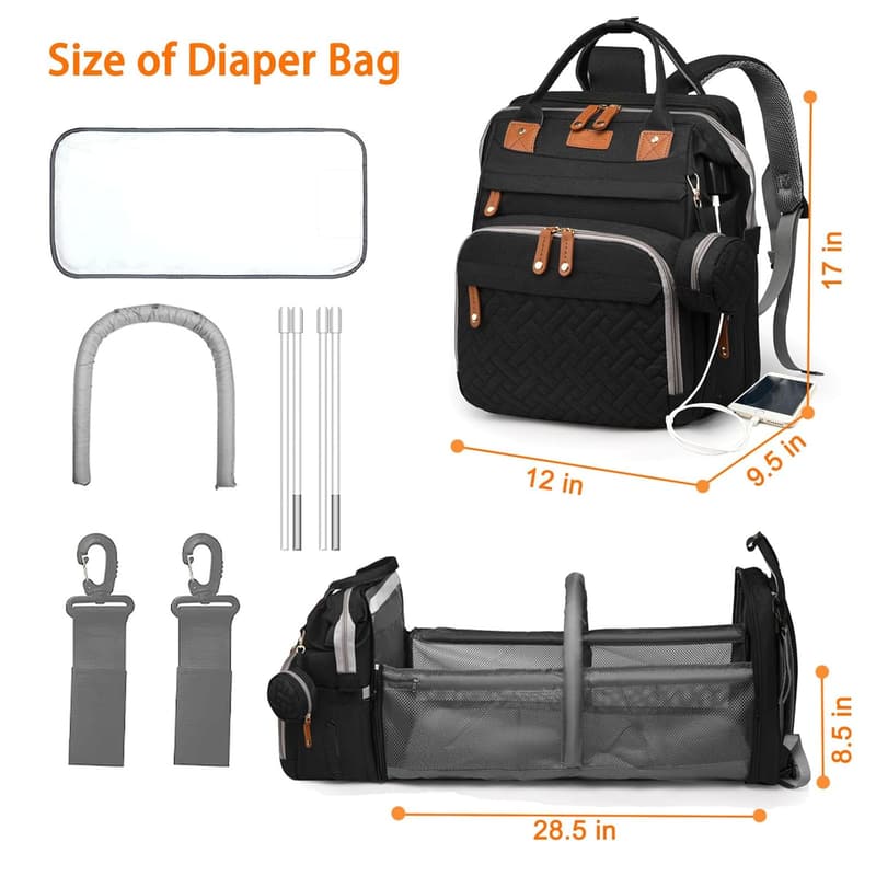 Waterproof Diaper Bag Backpack with Changing Station for Parents