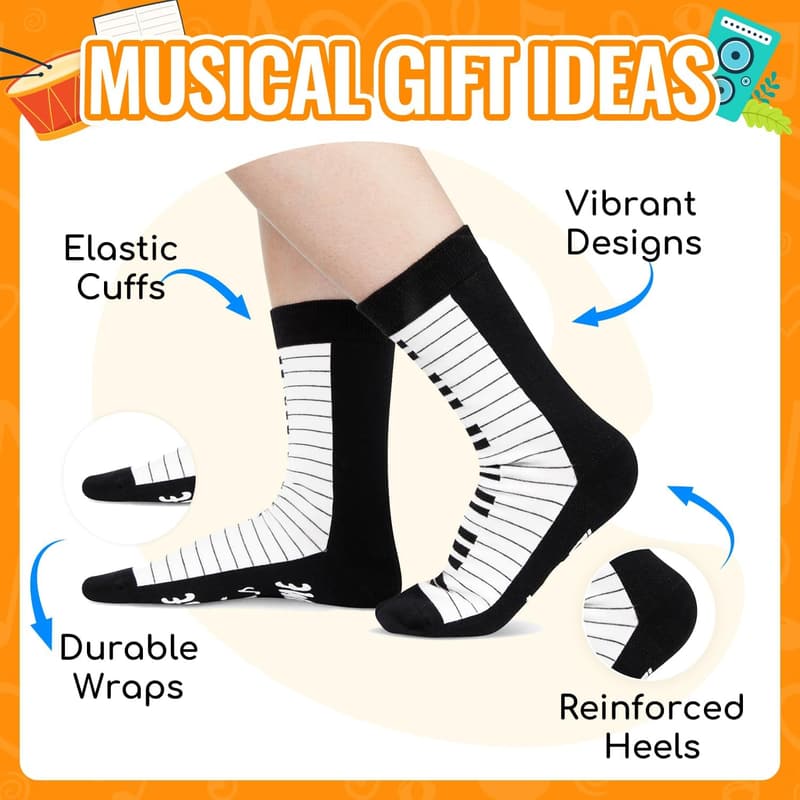 Music-Themed Socks for Friends - Guitar, Piano, Saxophone, Drums