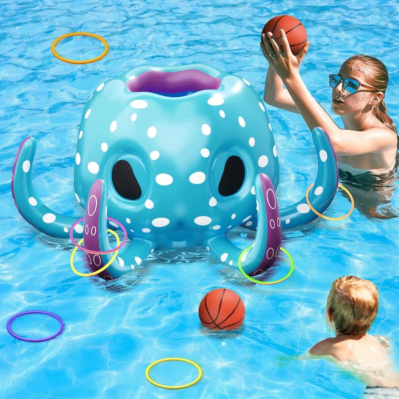 Kids Pool Wave Octopus Inflatable Float & Water Game - Blue