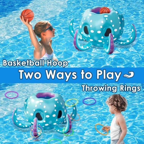 Kids Pool Wave Octopus Inflatable Float & Water Game - Blue