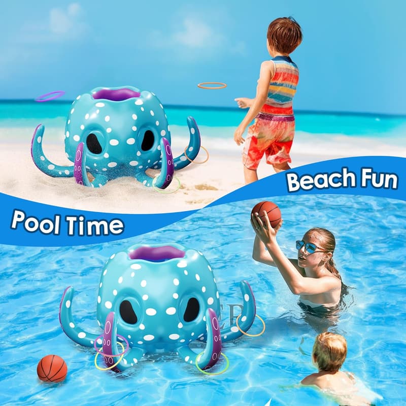 Kids Pool Wave Octopus Inflatable Float & Water Game - Blue